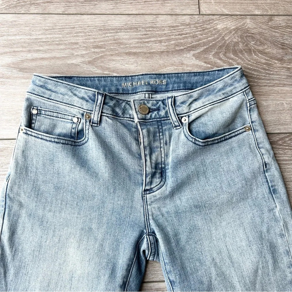 Michael Kors Light Wash Button Down Bootcut fringe Hem Cropped Jeans - Picture 2 of 10